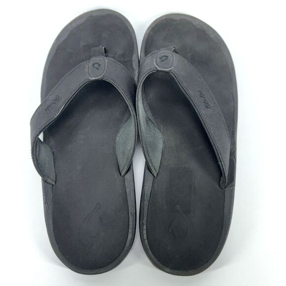 Mens Olukai Ohana 10110A-4040 Black Flip-Flop Comfort Sandals Size US 16 EU 49